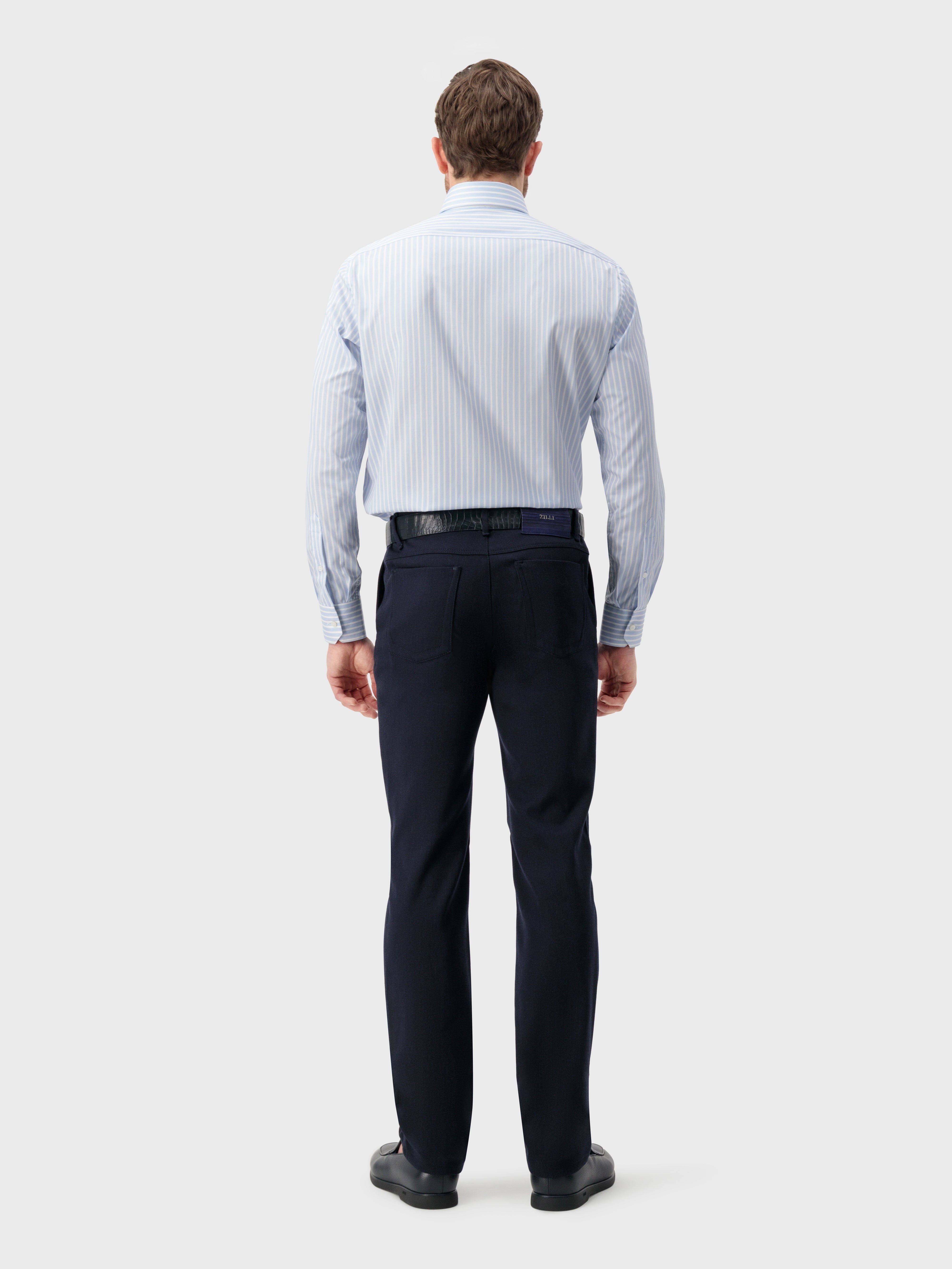 قميص قطن بنقشة مخططة أزرق فاتح