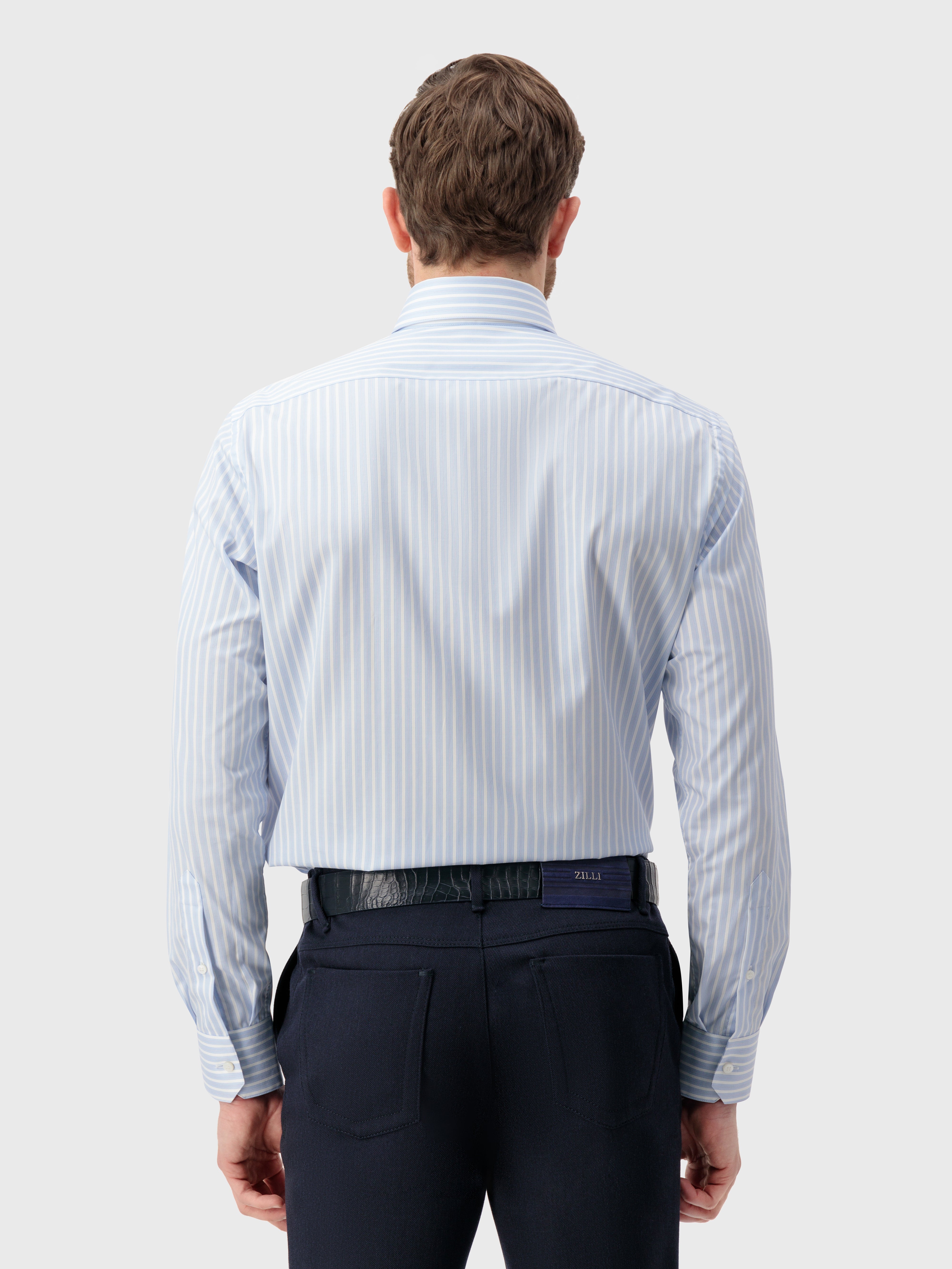 قميص قطن بنقشة مخططة أزرق فاتح