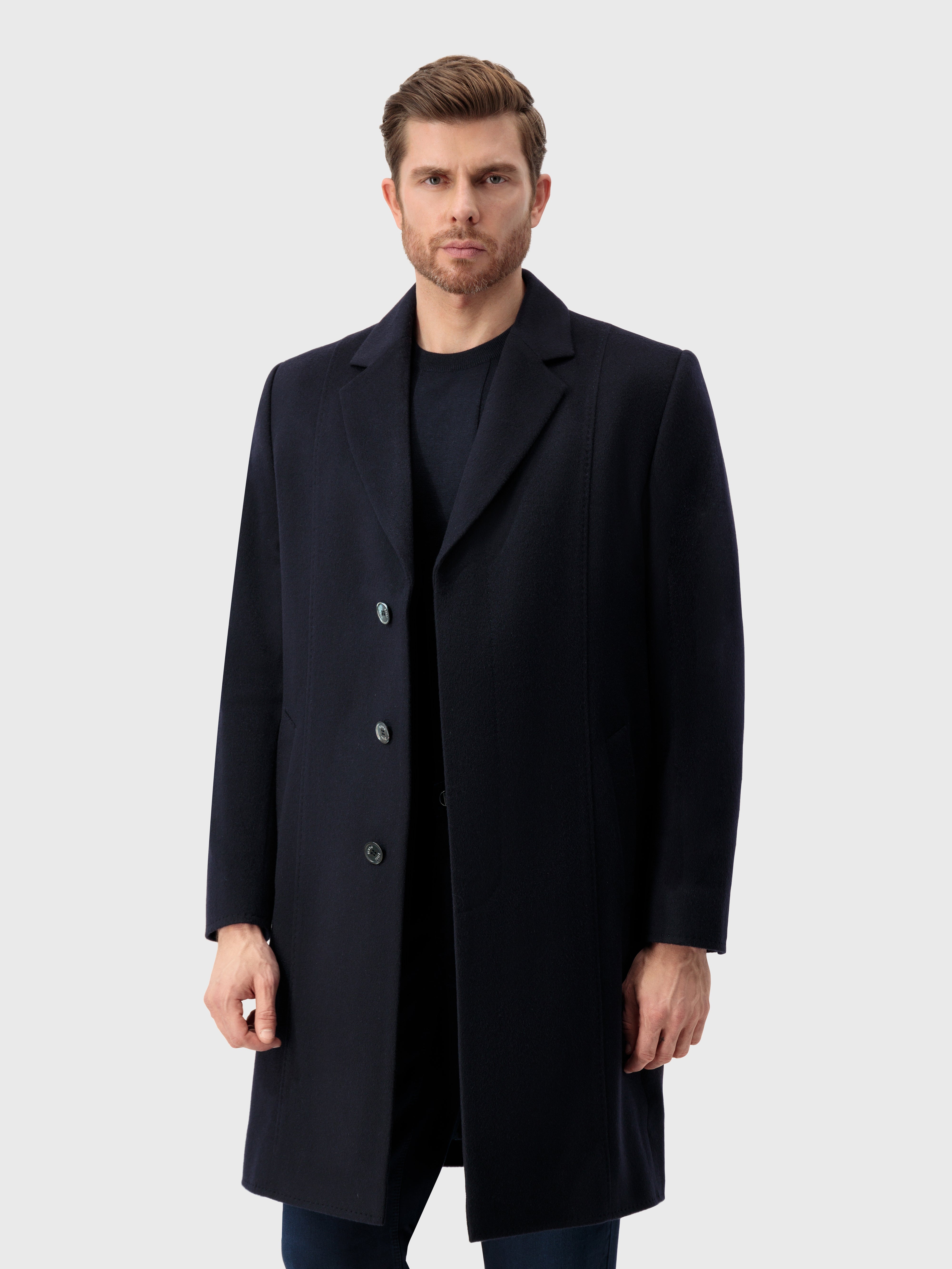 معطف من الكشمير أزرق كحلي