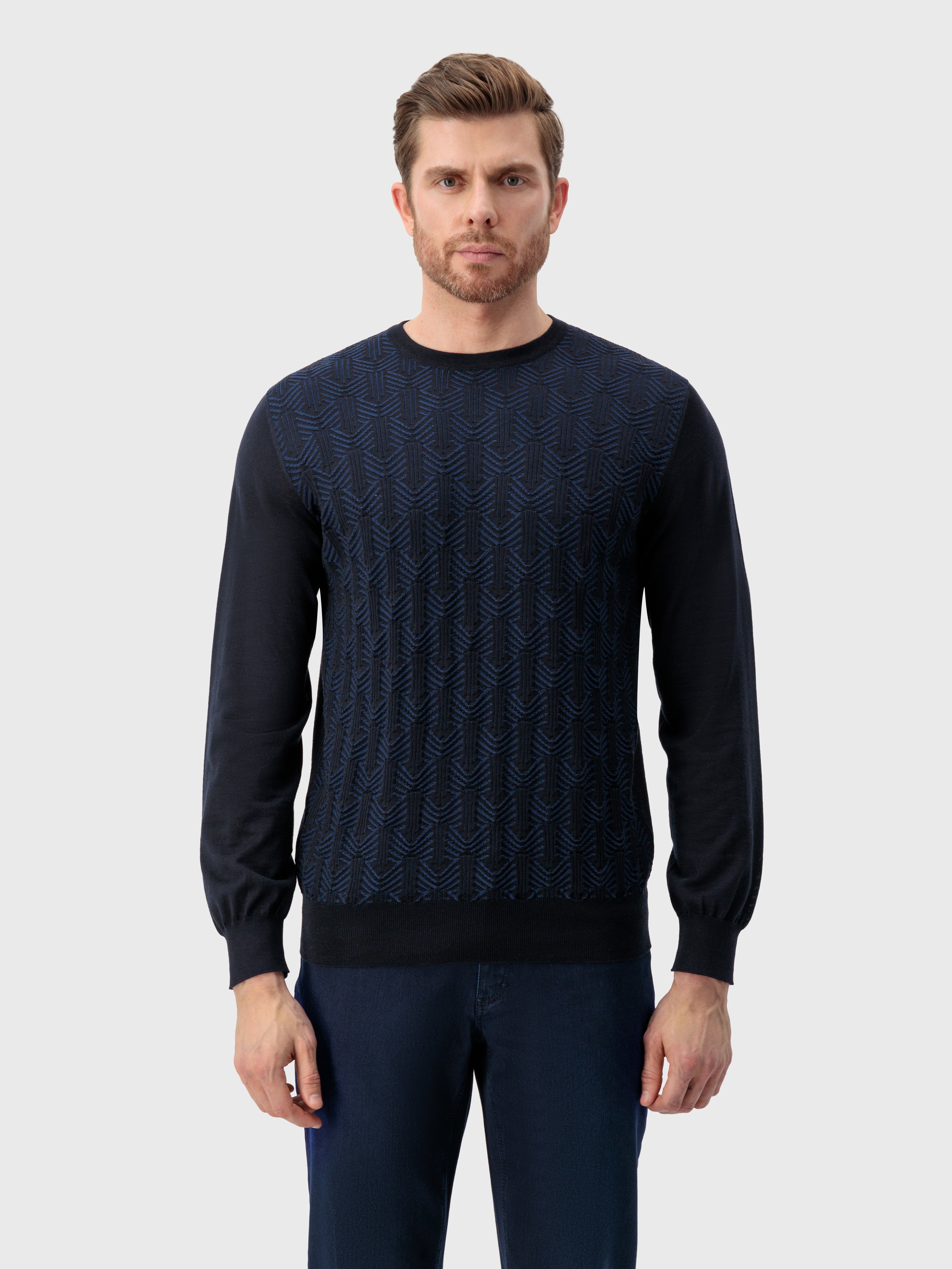 كنزة صوفية بياقة كراون ياقة كحلية داكنة