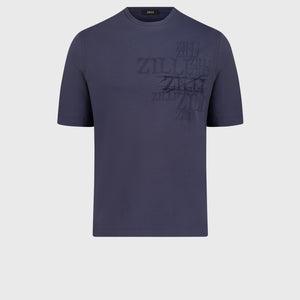 تي شيرت بتصميم جرافيك زيللي باللون الكحلي الداكن