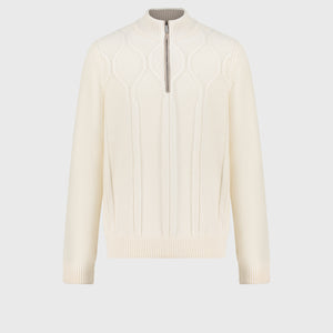 كارديغان بياقة وهمية بسحاب بياقة سحاب بنسيج جاكار المعين أبيض