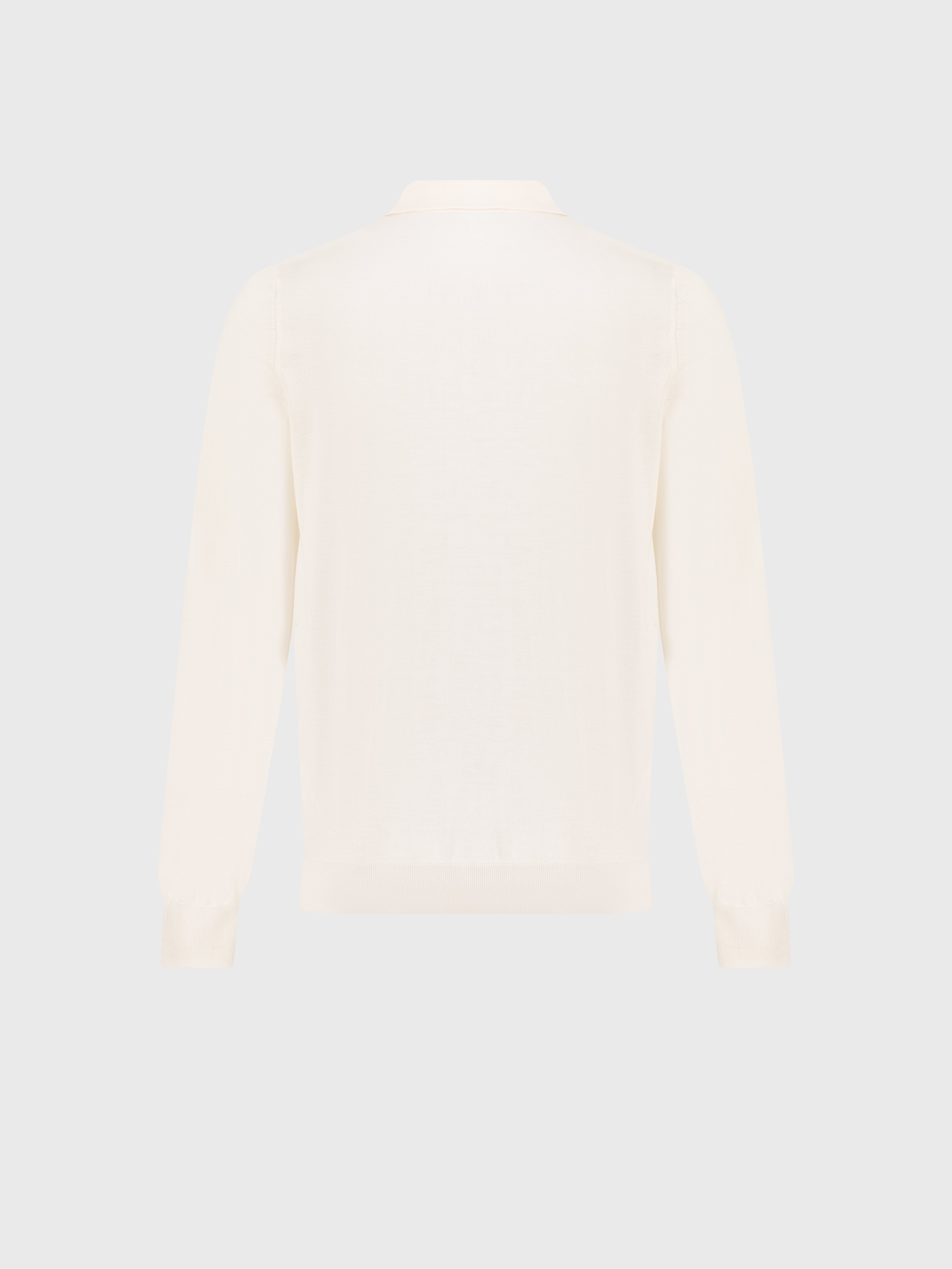 قميص بولو بسحاب من الكشمير والحرير الأبيض