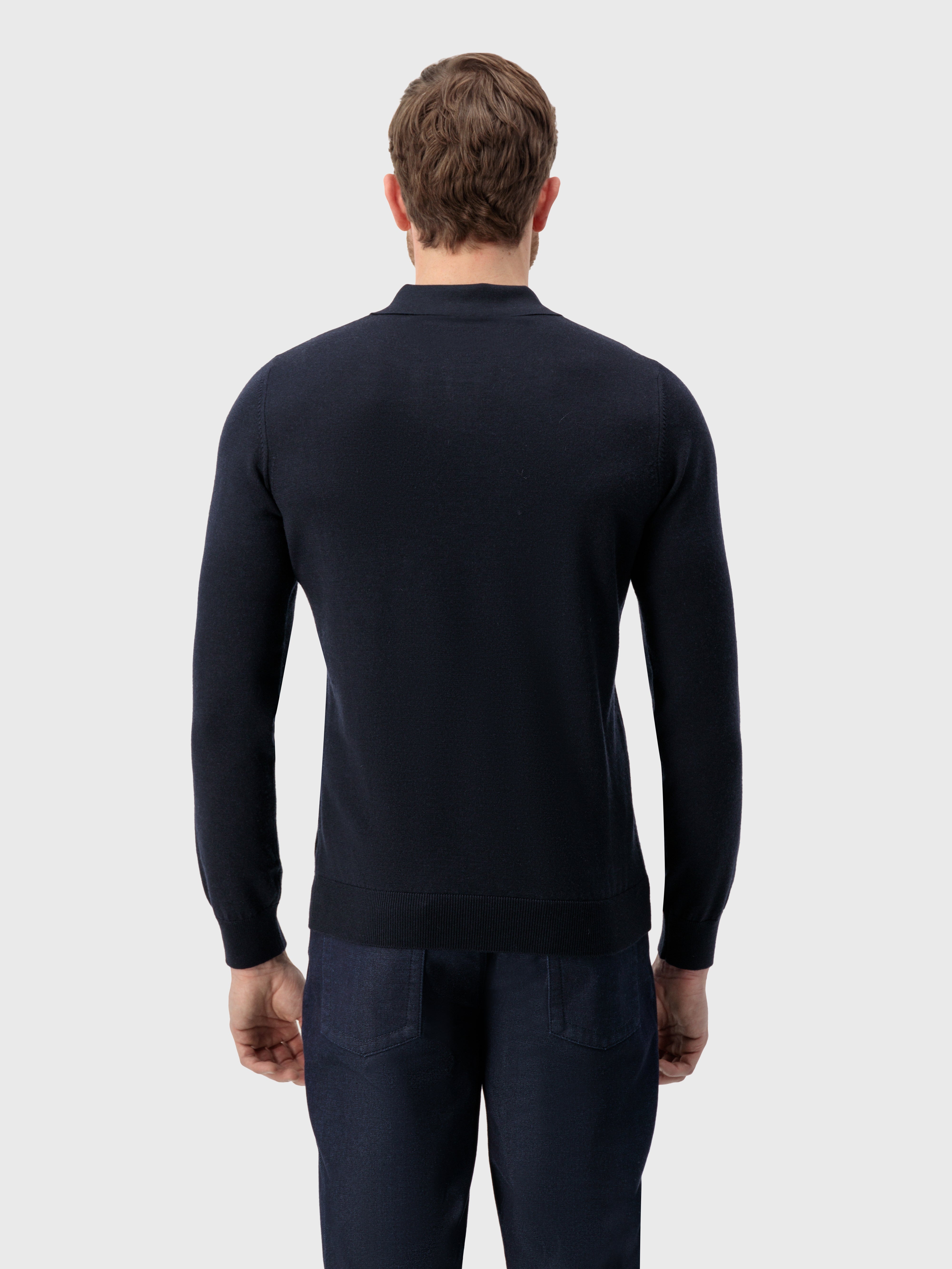 بولو بولو بسحاب بخطوط متقاطعة جاكار داكن اللون الكحلي الداكن