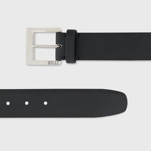 حزام من جلد العجل بإبزيم مربع محفور أسود