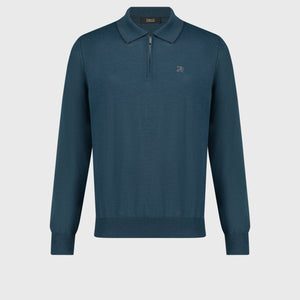 قميص بولو بأكمام طويلة بتطريز شعار غريفون أخضر غامق