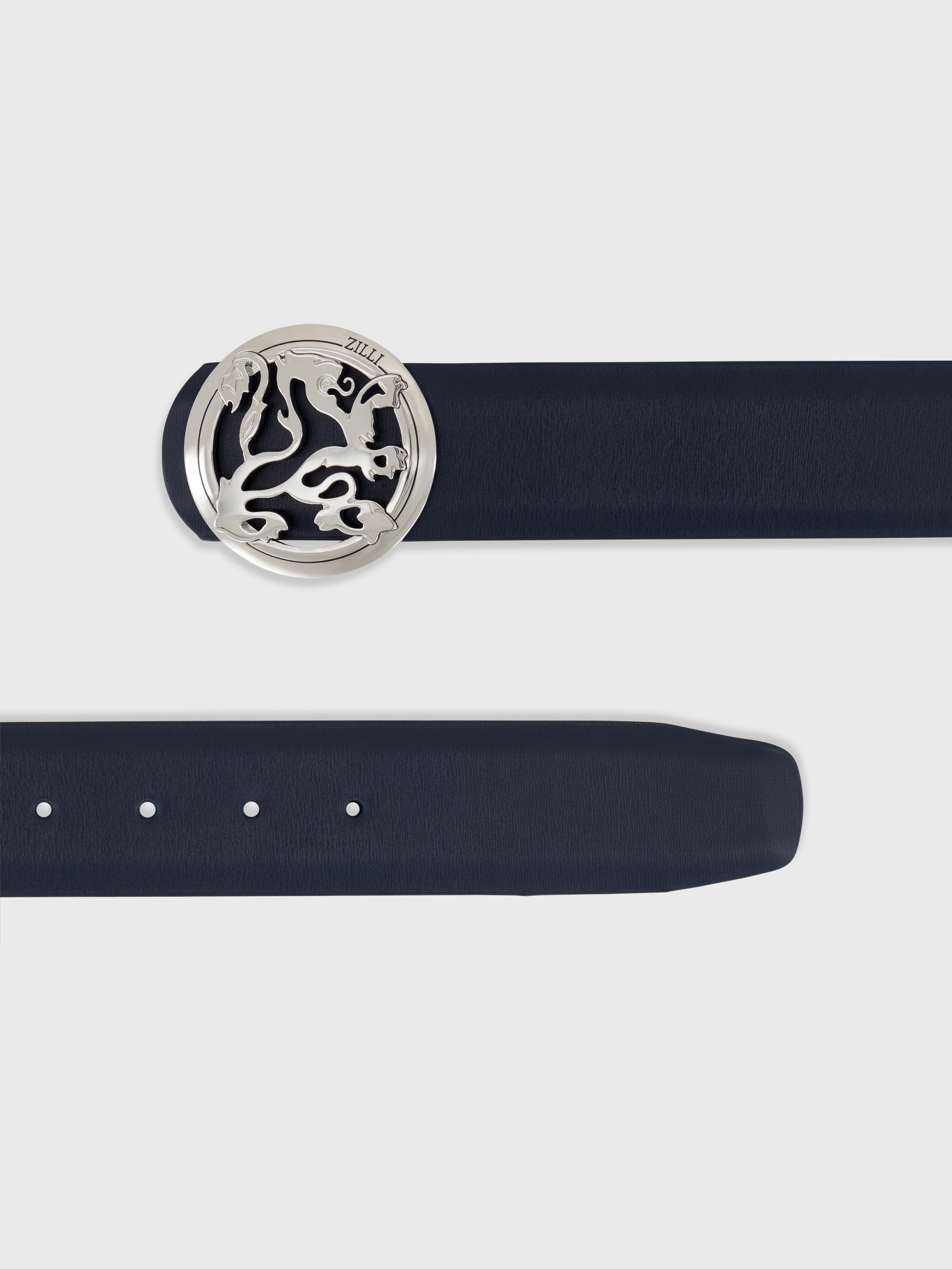 حزام من جلد العجل بإبزيم بإبزيم الأسد - كحلي غامق