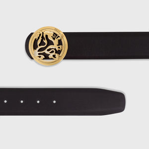 حزام من جلد العجل بإبزيم الأسد - بني