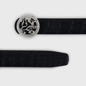 حزام تمساح بإبزيم تمساح بإبزيم أسد بلمسة من البلاديوم - أسود