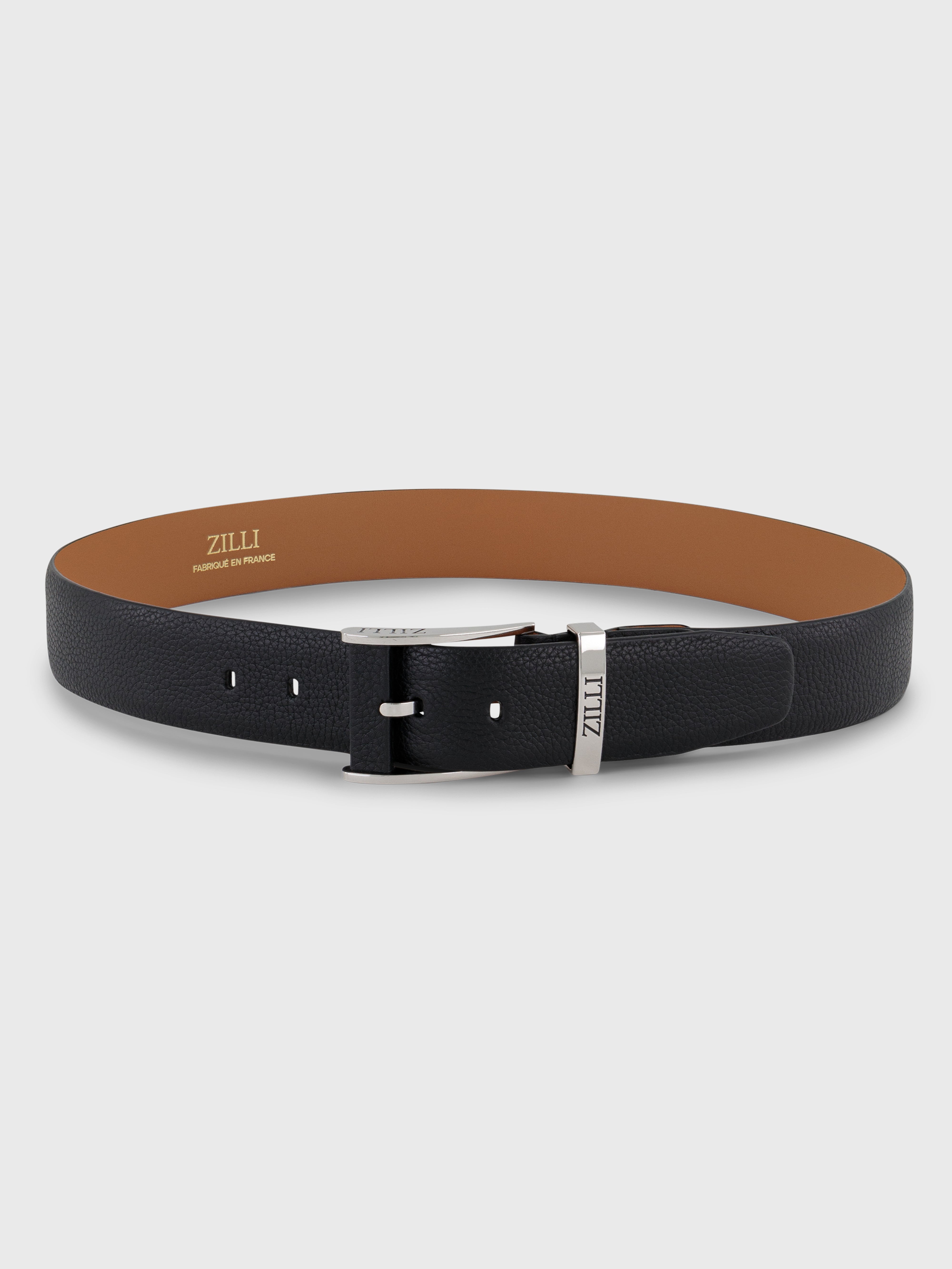 حزام من جلد العجل المحبب المحبب بإبزيم من البلاديوم 2007 - أسود