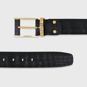 حزام تمساح بإبزيم 126 بإبزيم ذهبي - أسود