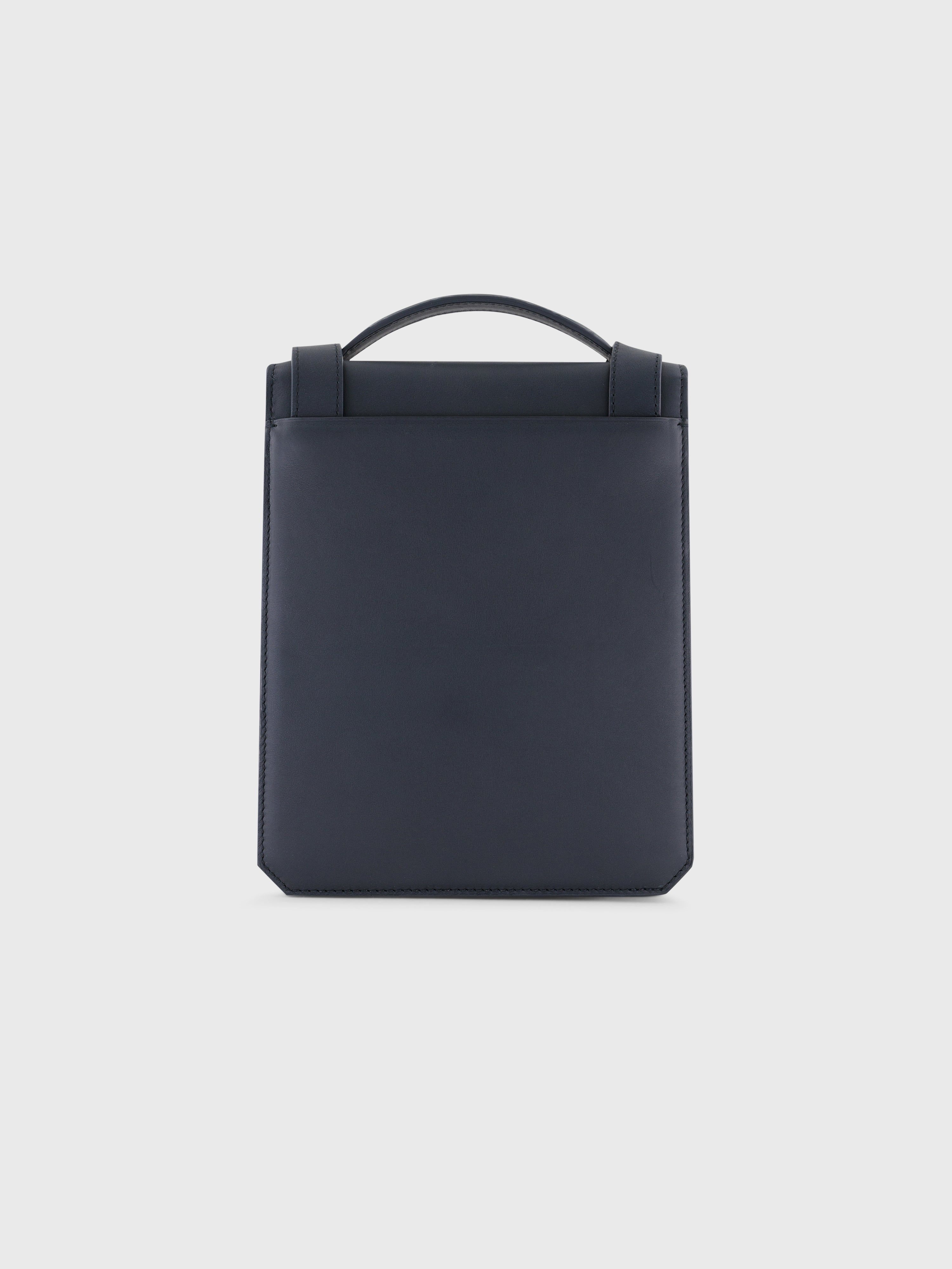 حقيبة من جلد العجل مع إغلاق زيلي بلمسة ذهبية - أزرق كحلي