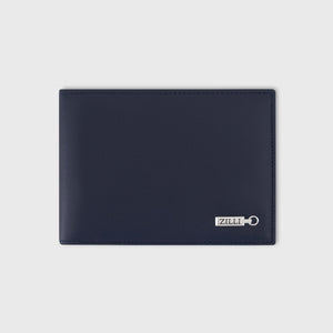 محفظة جلد عجل محبب من جلد العجل المحبب ثنائية الطي - كحلي غامق