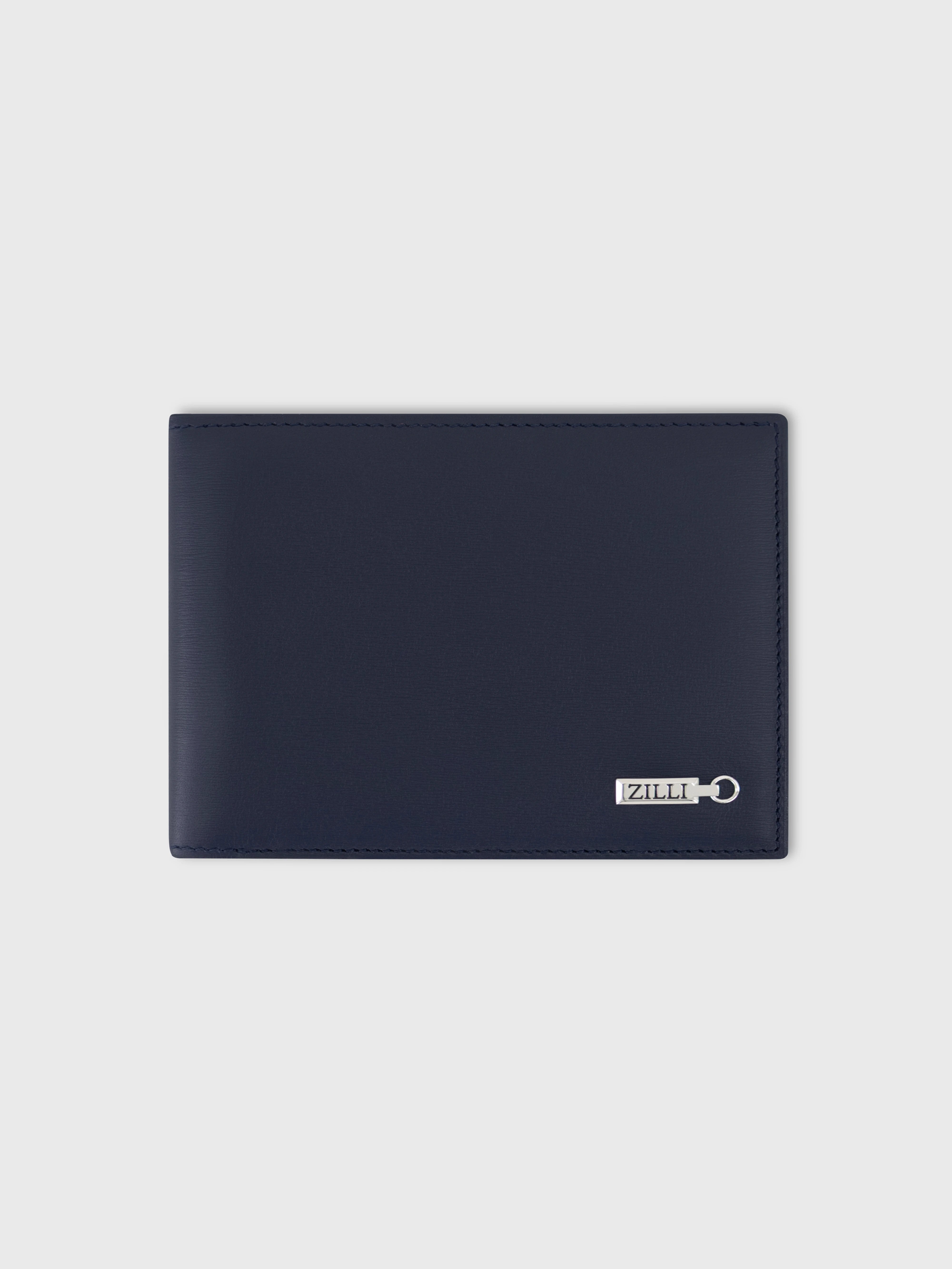 محفظة جلد عجل محبب من جلد العجل المحبب ثنائية الطي - كحلي غامق