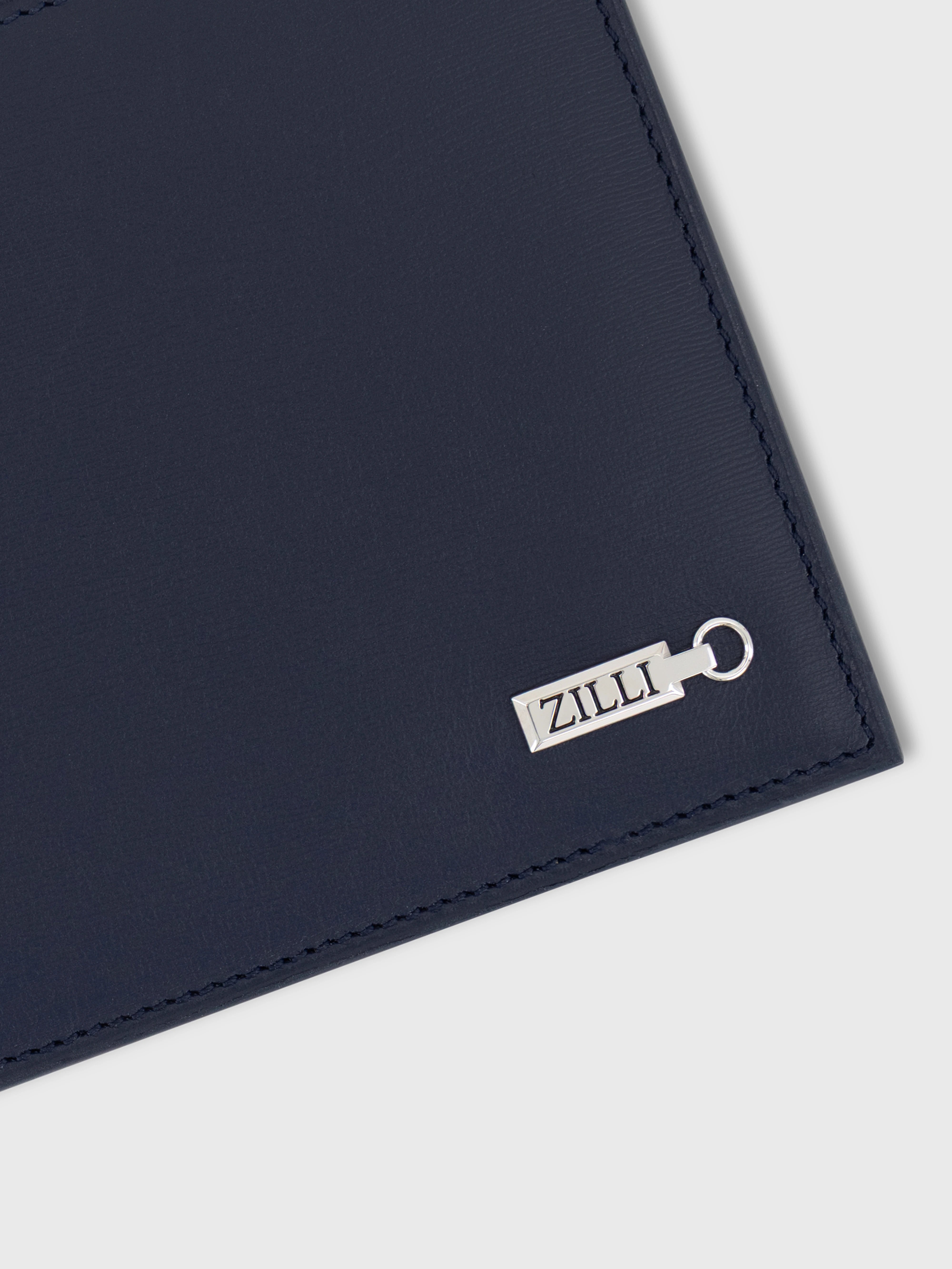 محفظة جلد عجل محبب من جلد العجل المحبب ثنائية الطي - كحلي غامق