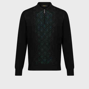 بولو تريكو بسحاب من الصوف والحرير والكشمير أسود