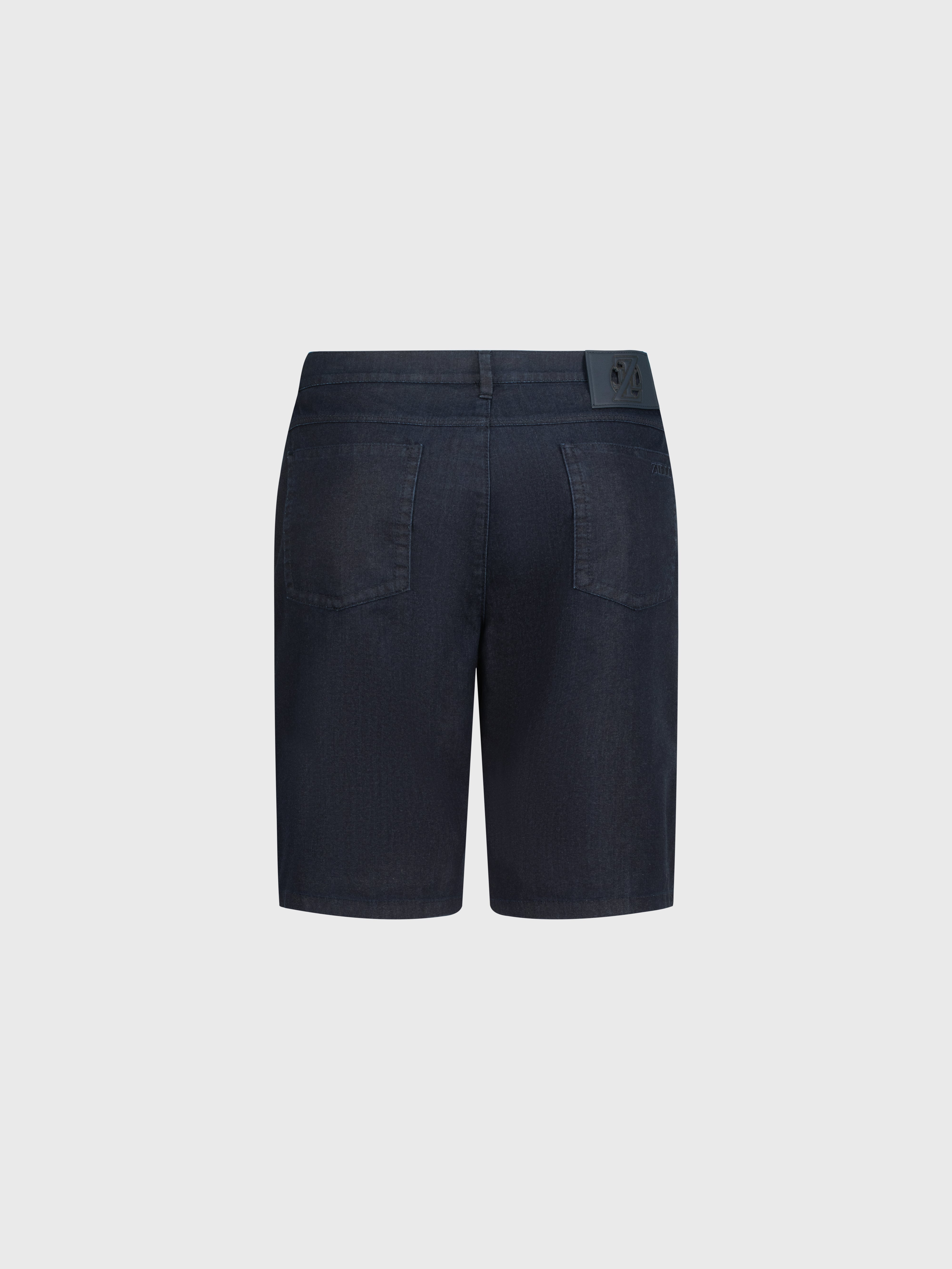 شورت قطن دنيم مطرز بتطريز زيللي - أزرق