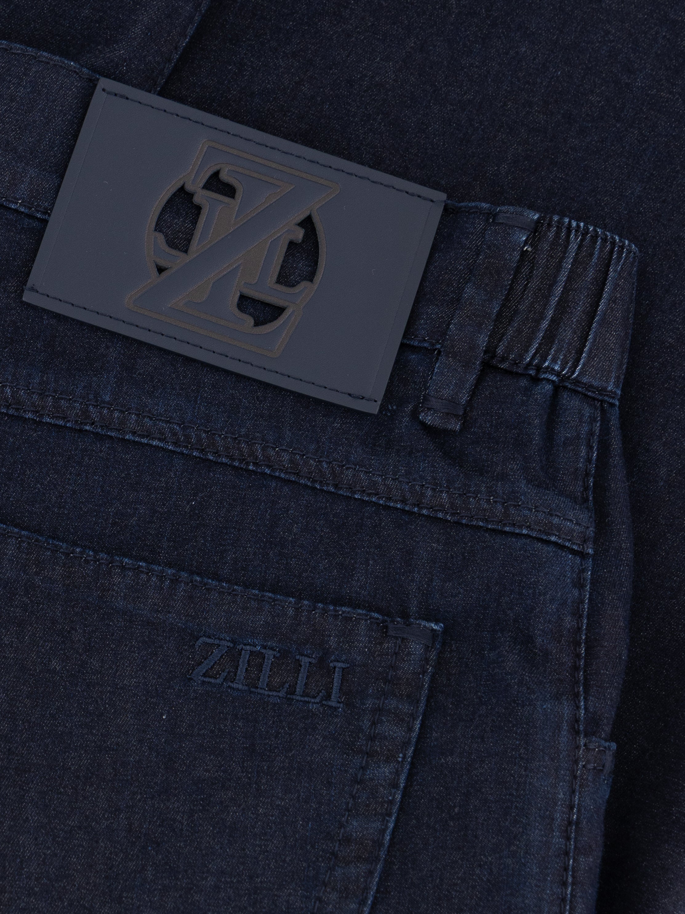 شورت قطن دنيم مطرز بتطريز زيللي - أزرق