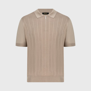 قميص بولو مخطط من الحرير المحبوك - باهت اللون الظبي