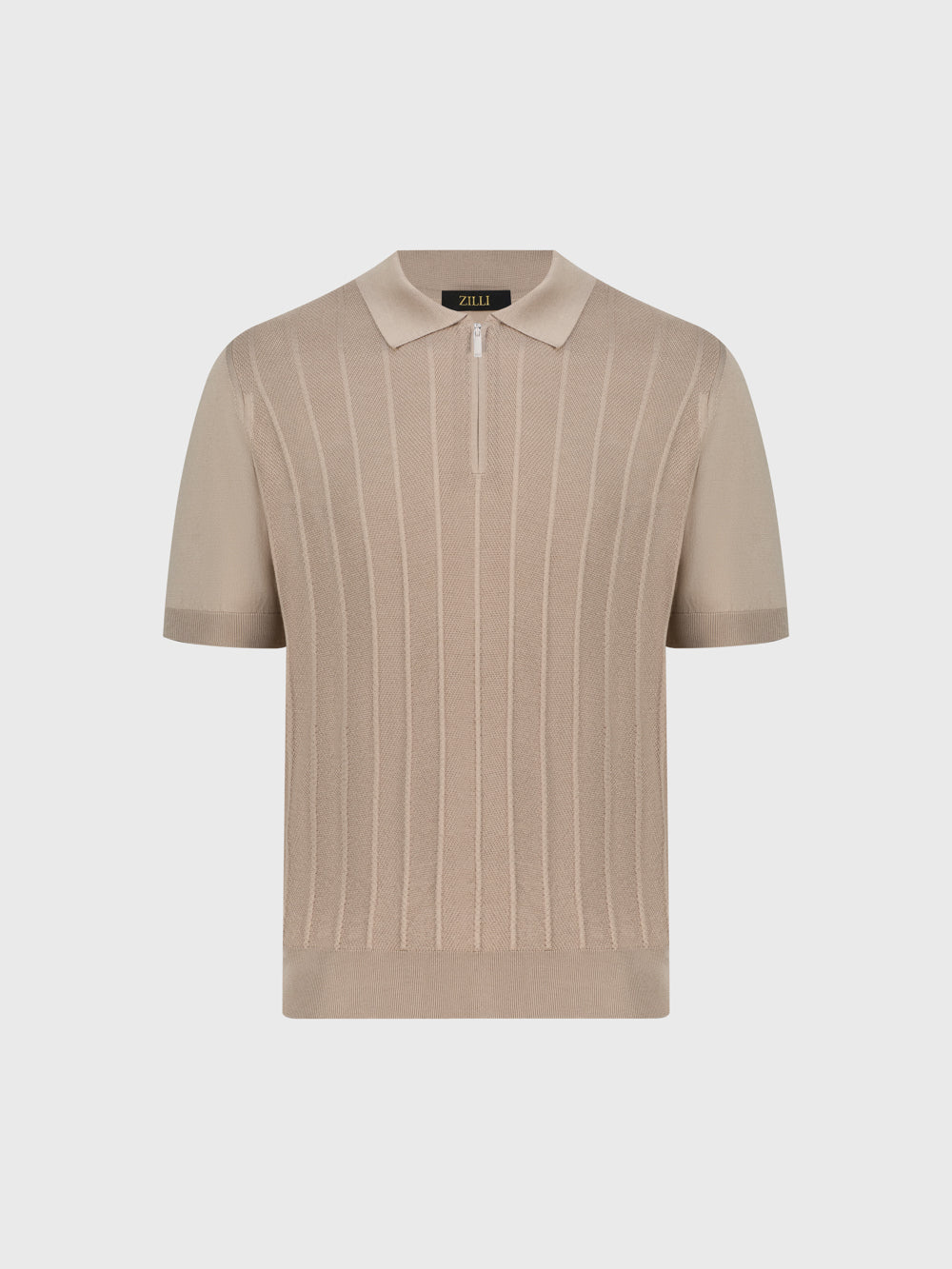 قميص بولو مخطط من الحرير المحبوك - باهت اللون الظبي