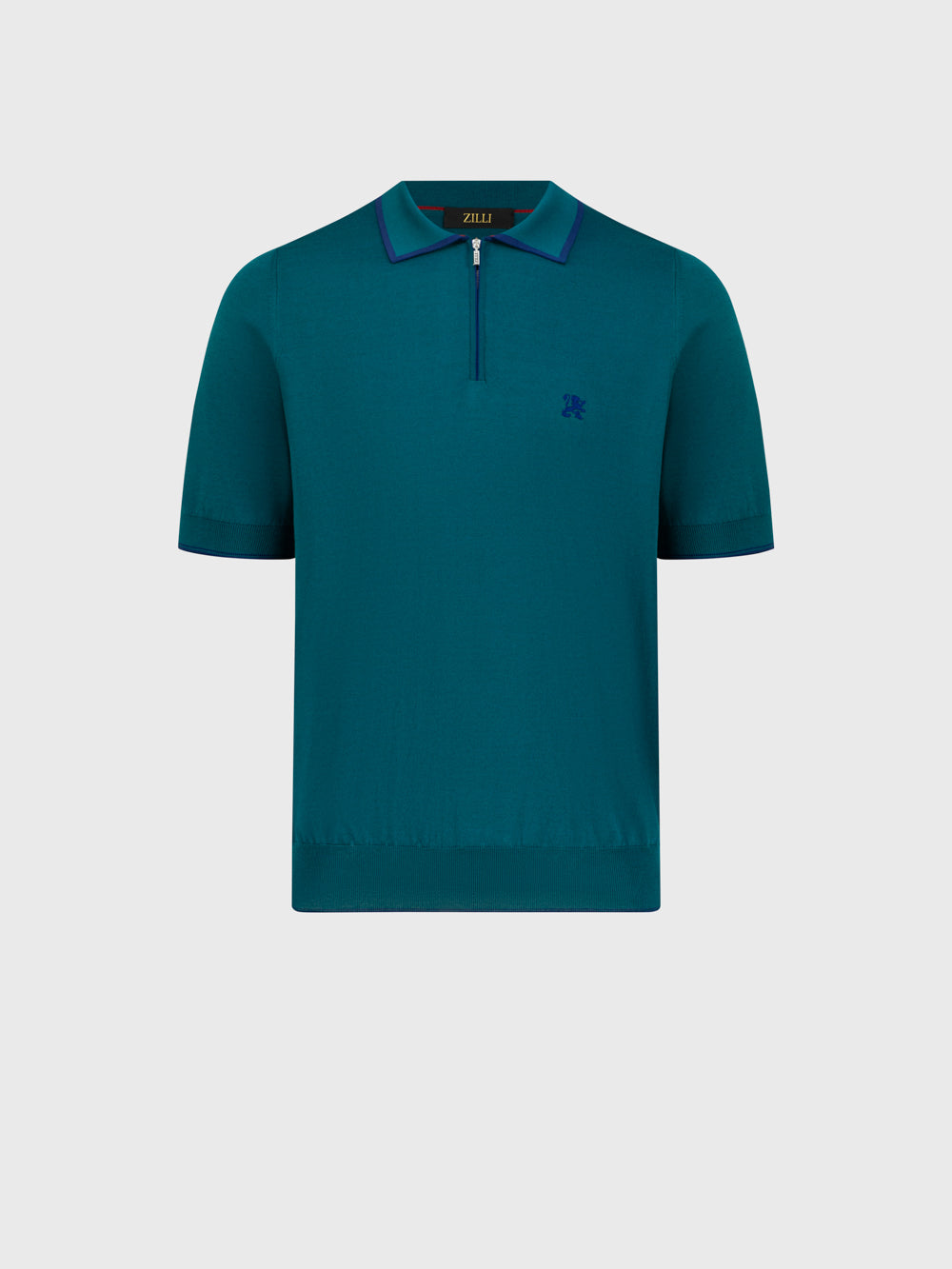 بولو "ليون بيكيه" من الحرير والقطن المحبوك - مالاكيت عميق