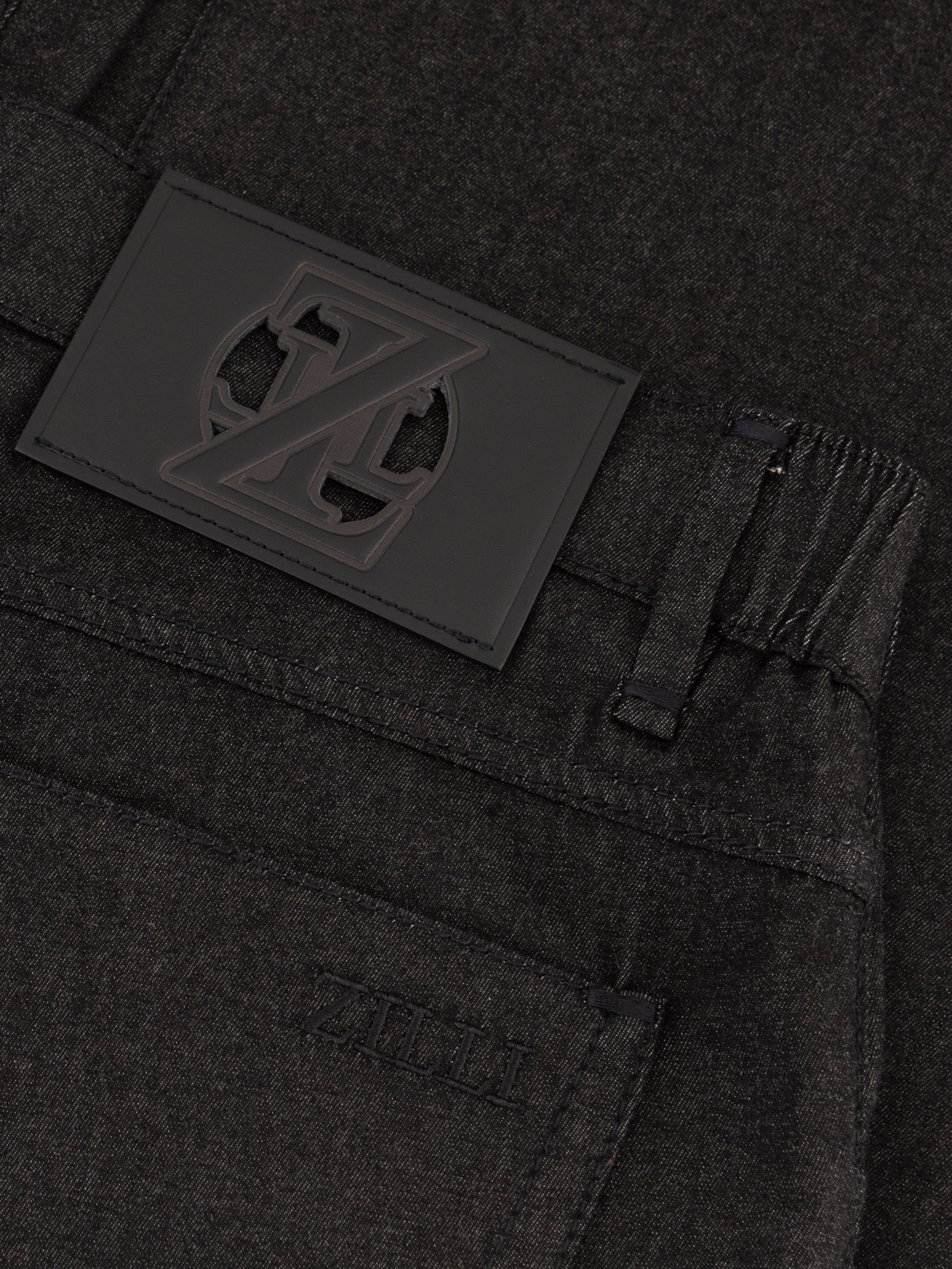 بنطلون زيللي قطن دنيم بتطريزات عادية - أسود