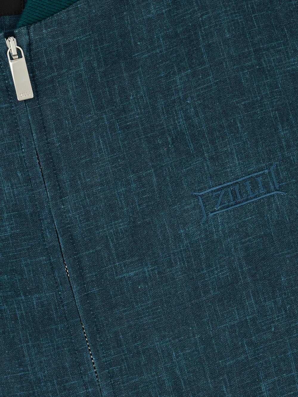 جاكيت بومبر كتان بياقة مضلعة - مالاكيت عميق