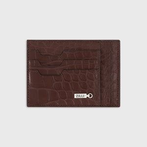 حافظة بطاقات جلدية - كستنائي