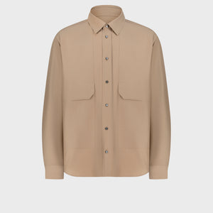 قميص من القطن والحرير بياقة واحدة مخيطة - جملي باهت