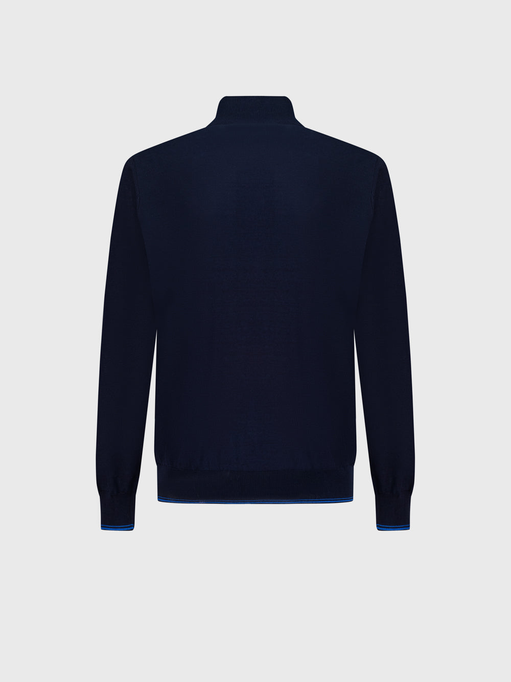 بولو "باسكت" حريري وقطني محبوك بسحاب برقبة قطنية - أزرق كحلي