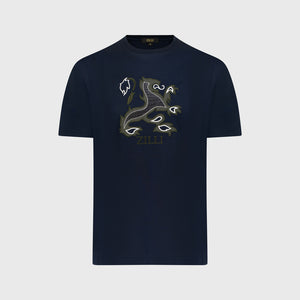 تي شيرت بشعار مطرز بالشعار - أزرق كحلي