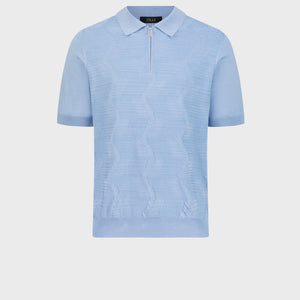 بولو بولو محبوك من الحرير والقطن - أزرق أكسفورد