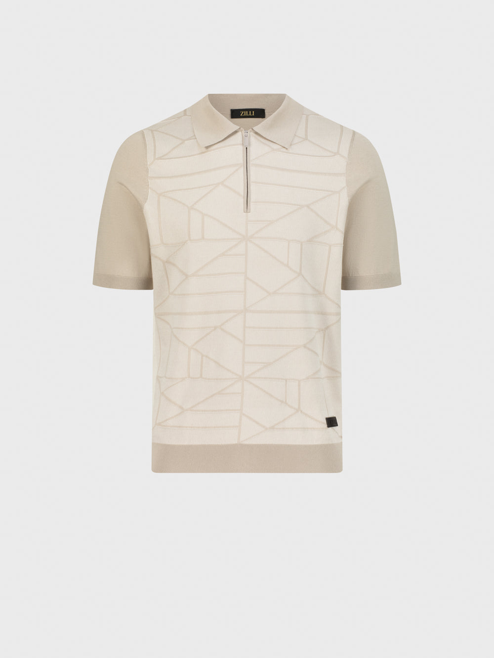 قميص بولو محبوك من الحرير بنقوش هندسية - باهت اللون الظبي