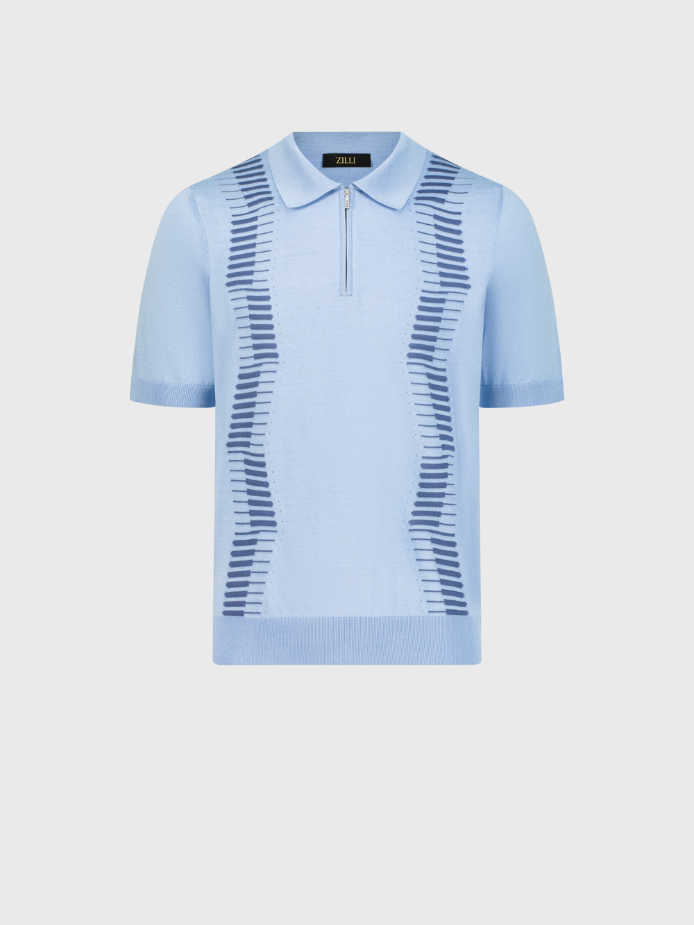 بولو محبوك بنقوش هندسية من الحرير والقطن - أزرق أكسفورد