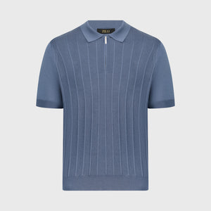 قميص بولو مخطط من الحرير المحبوك - أونيكس أزرق باهت