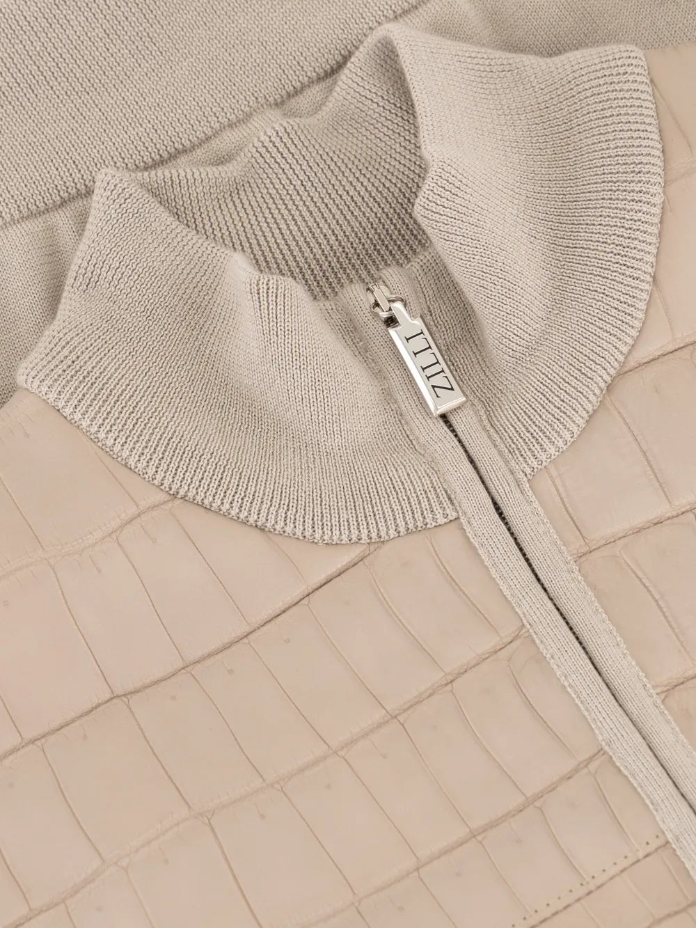 جاكيت بومبر محبوك من الجلد - باهت اللون الباهت