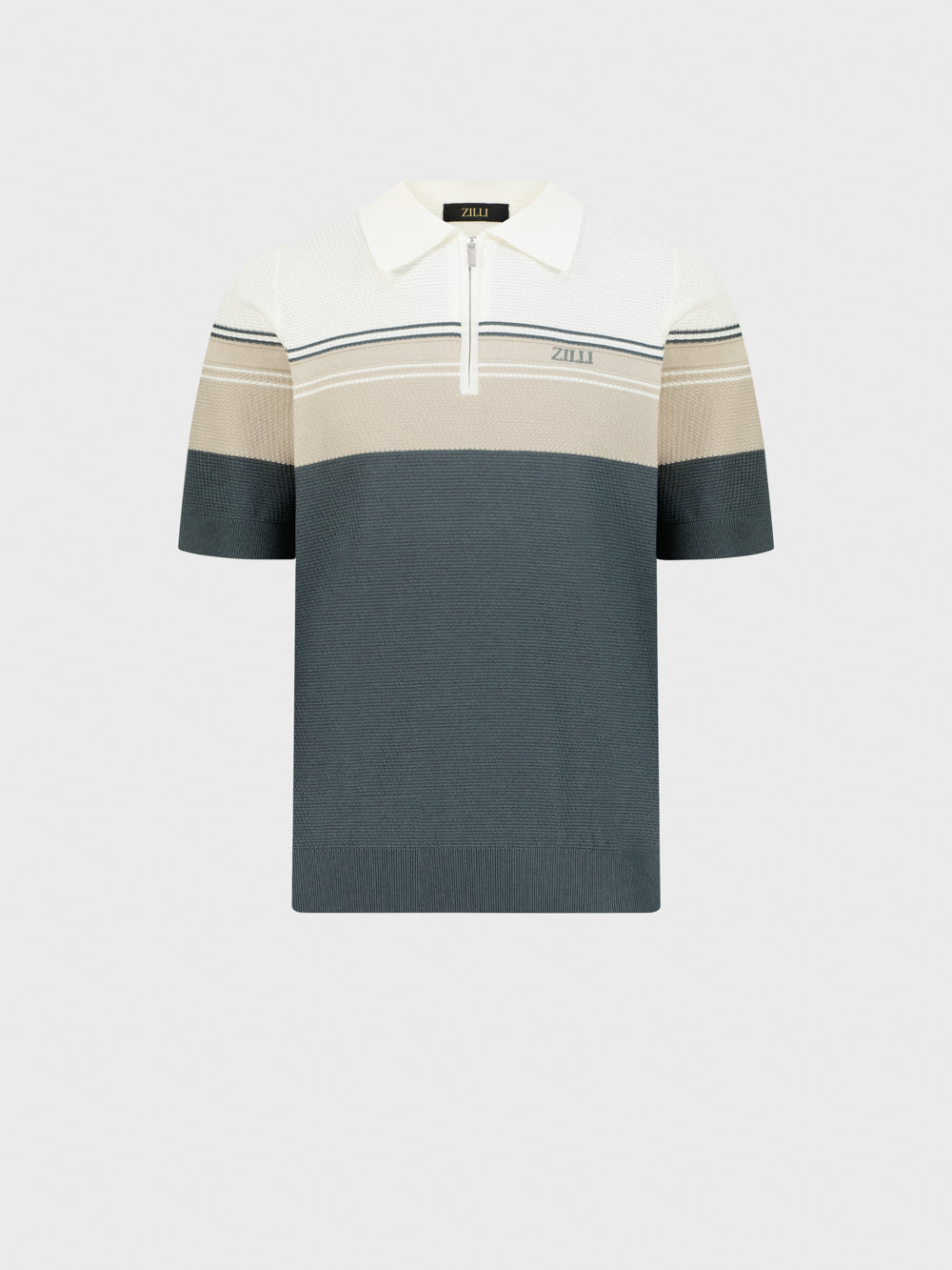 تي شيرت بولو مخطط - كاكي باهت، أبيض طبيعي وأزرق باهت