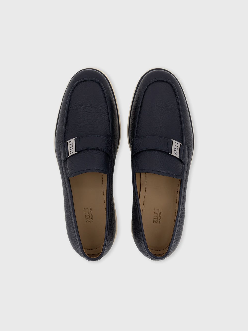 حذاء بدون كعب من جلد العجل - أزرق كحلي