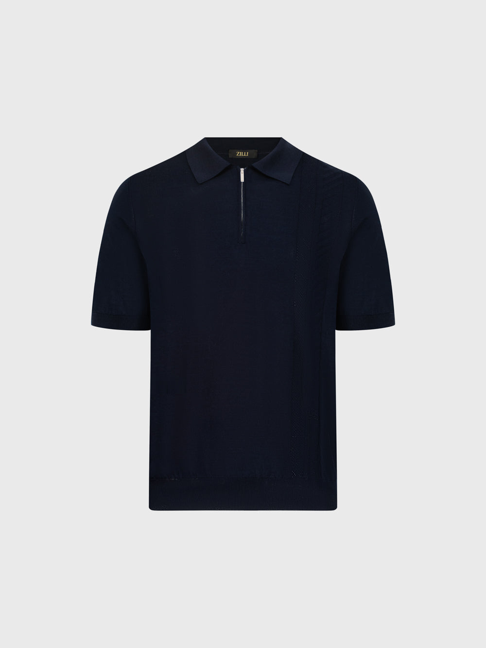 قميص بولو حريري محبوك من الحرير - أزرق كحلي