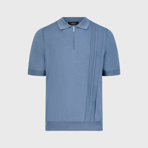 قميص بولو محبوك من الحرير - أونيكس أزرق باهت