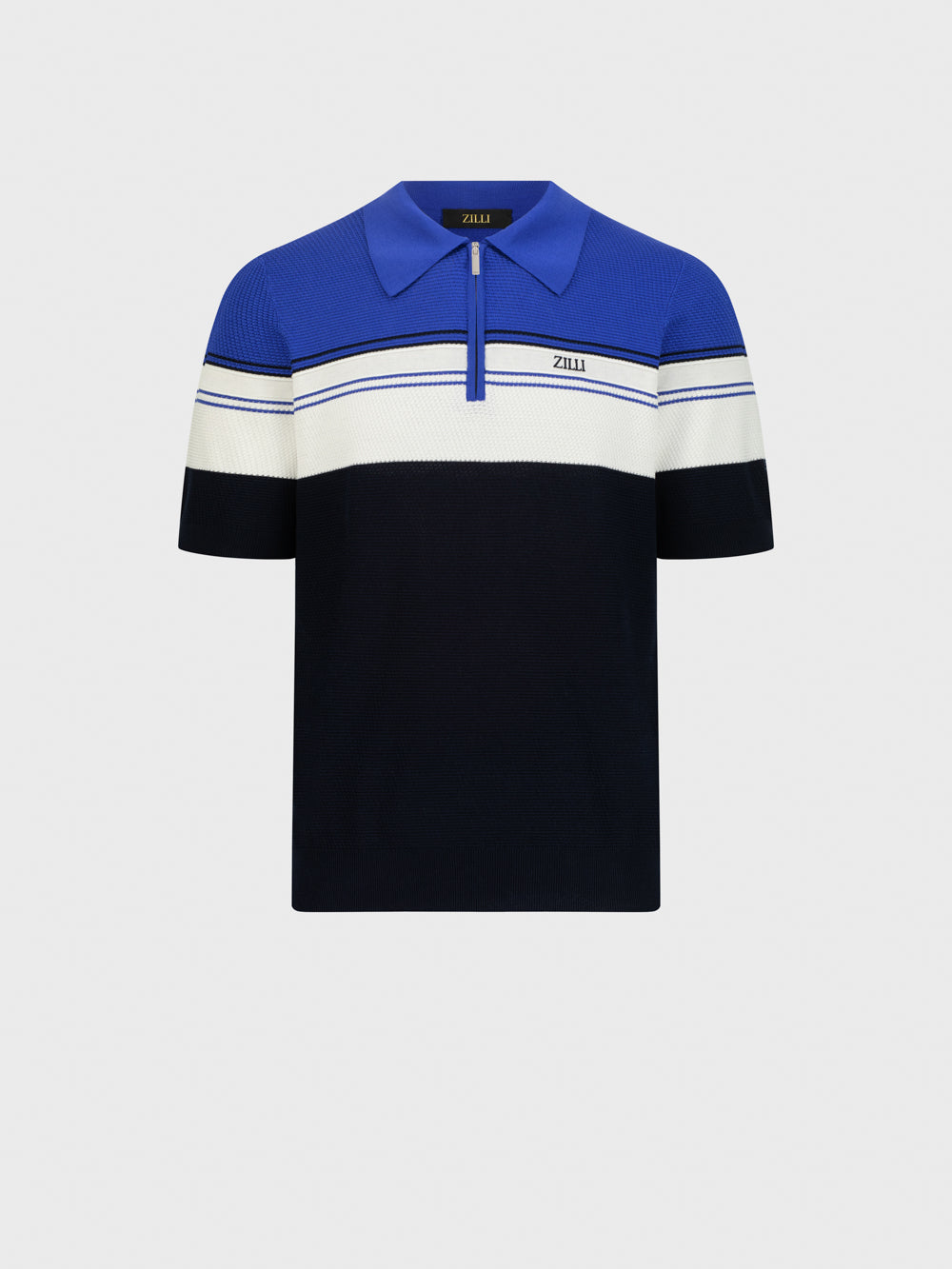 قميص بولو مخطط - أزرق كحلي، أبيض طبيعي وأزرق كهربائي