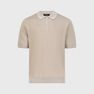 قميص بولو بنقشة حريرية بنقشة هندسية - باهت اللون الظبي