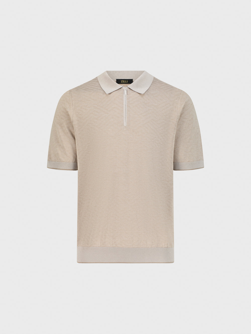 قميص بولو بنقشة حريرية بنقشة هندسية - باهت اللون الظبي