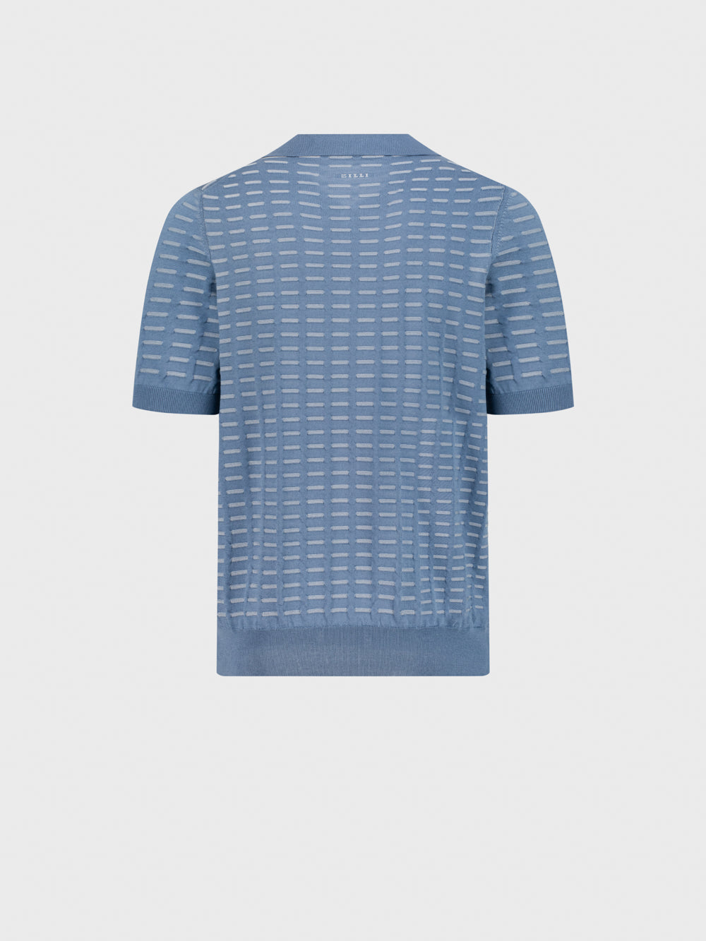 قميص بولو محبوك من الحرير بنقوش هندسية - أونيكس أزرق باهت