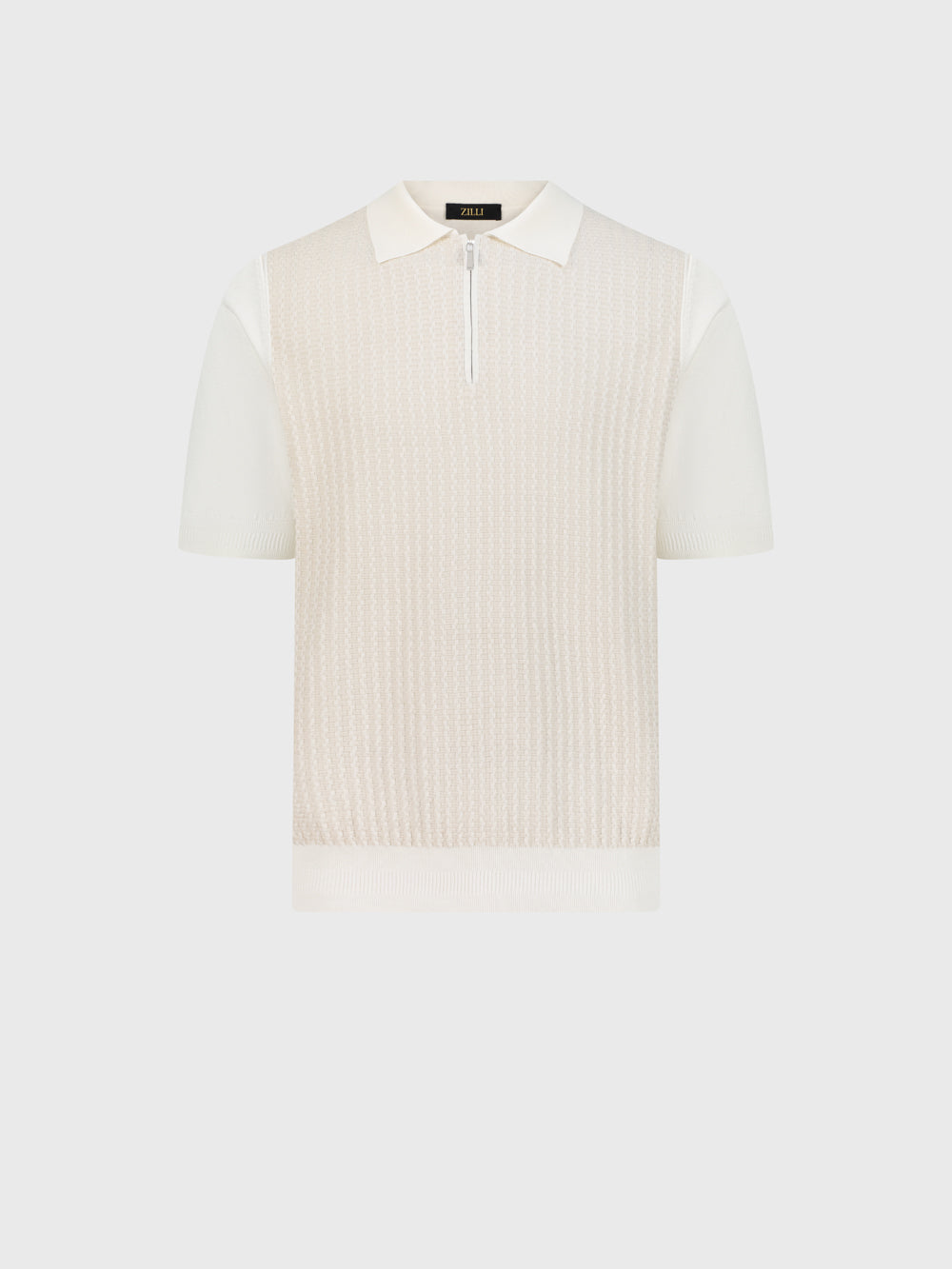 بولو بولو "مستطيل" من الحرير والقطن المحبوك بتفاصيل التمساح - أبيض طبيعي