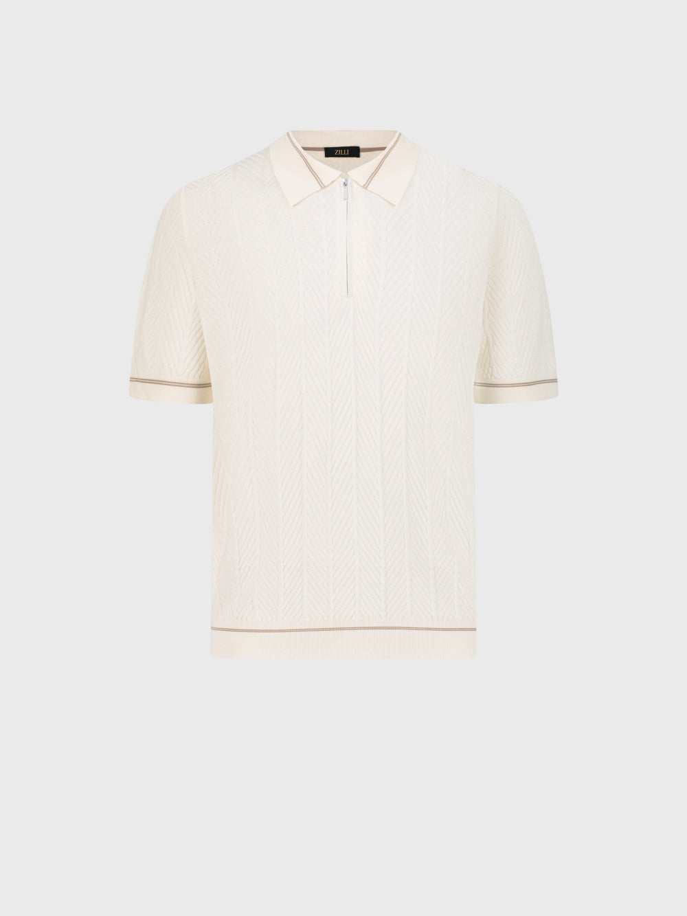 قميص حريري محبوك بنقوش هندسية - أبيض طبيعي