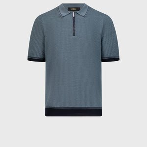 قميص بولو محبوك من الحرير بنقوش هندسية - مالاكيت عميق