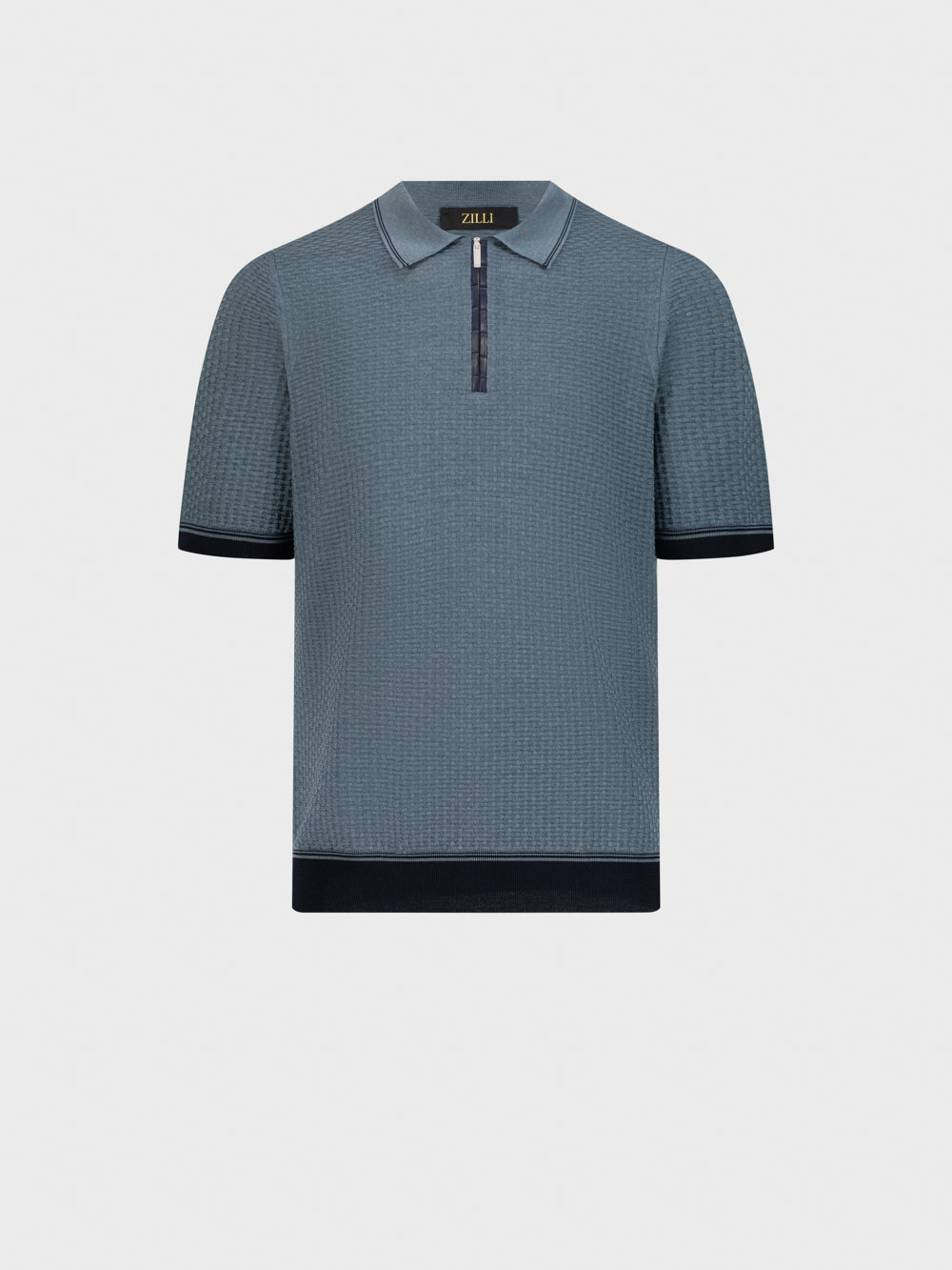 قميص بولو محبوك من الحرير بنقوش هندسية - مالاكيت عميق