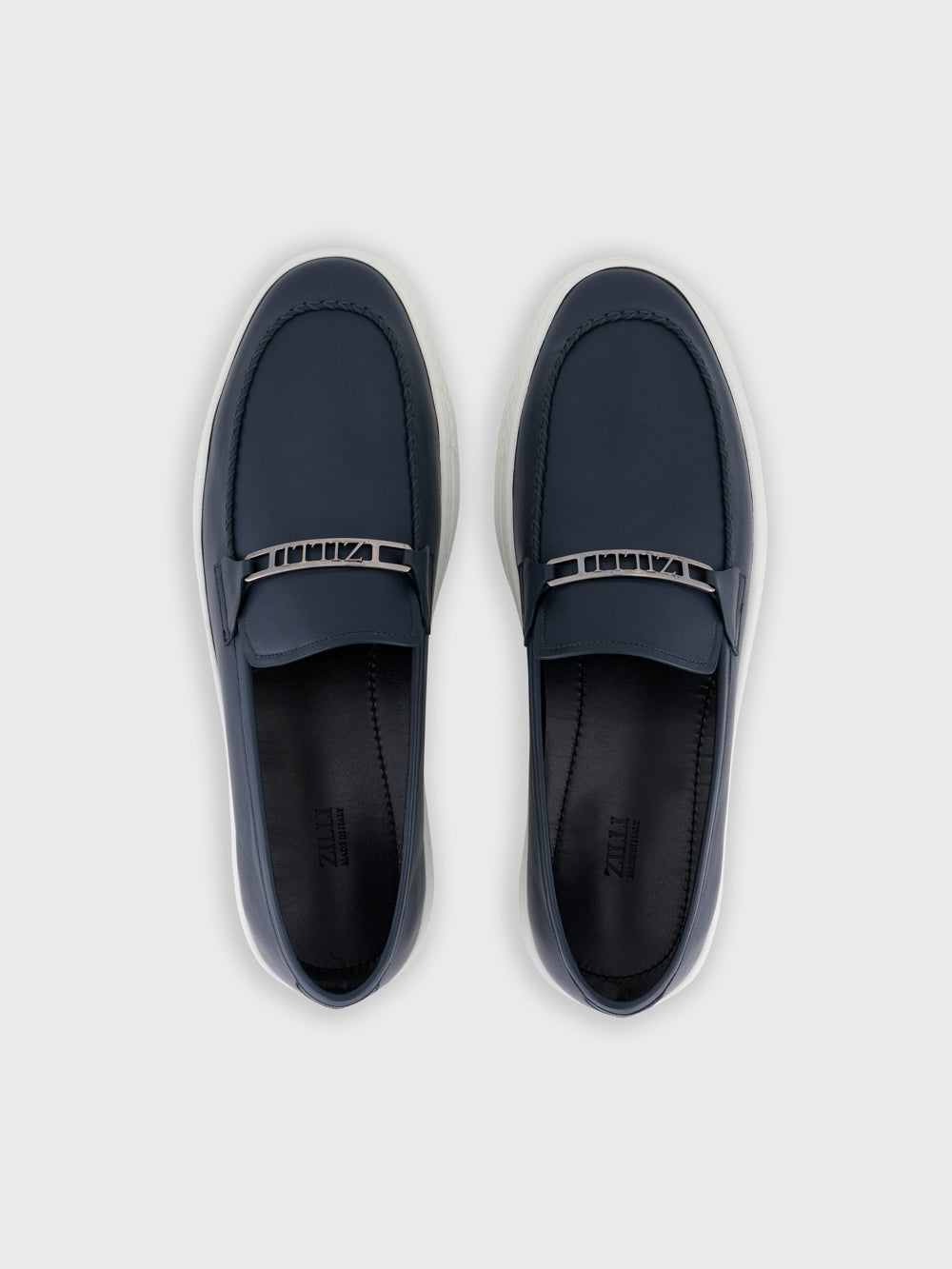 حذاء بدون كعب جلد - كحلي داكن