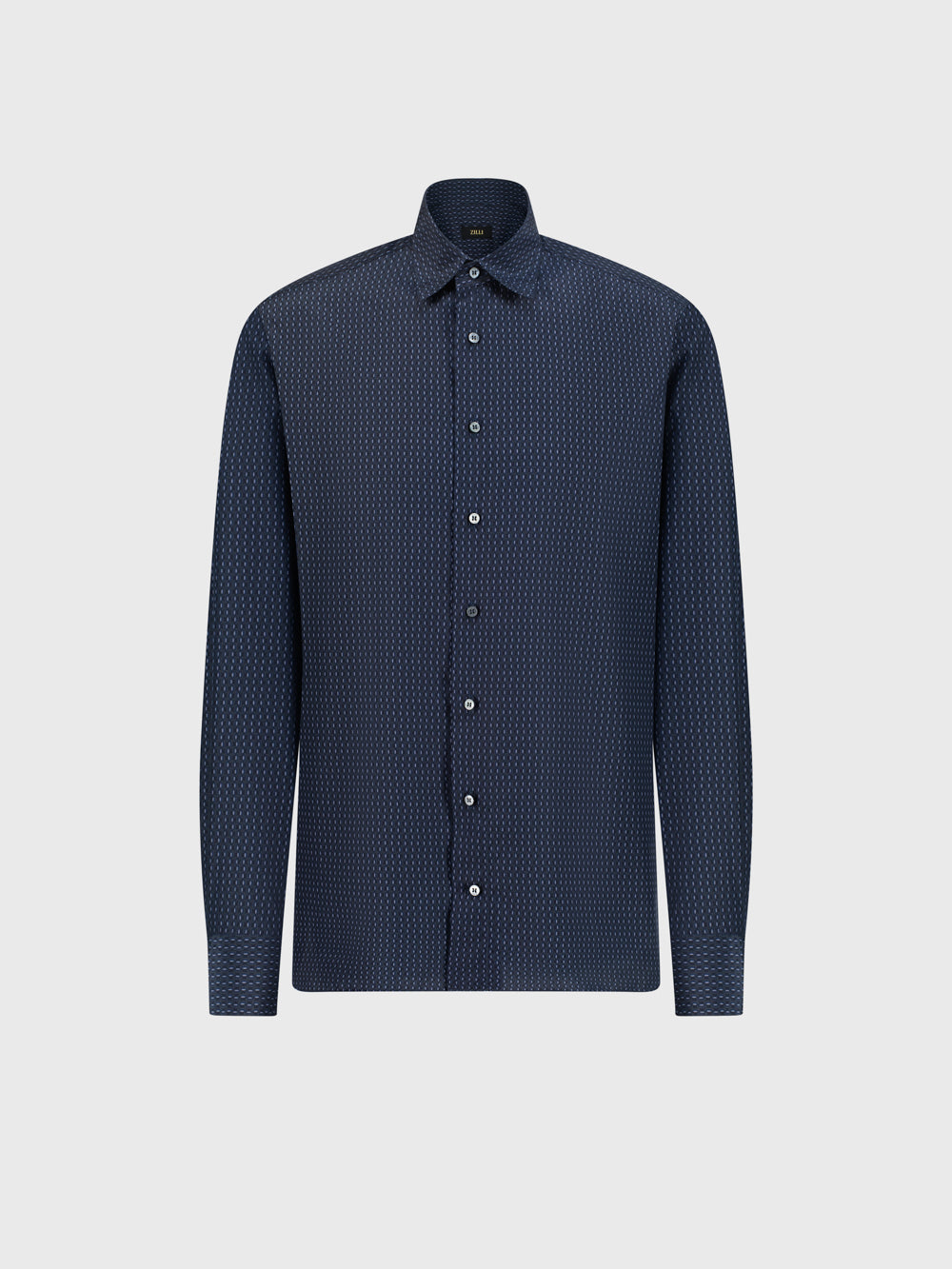 قميص قطن منقوش بنقوش هندسية - أزرق دخاني